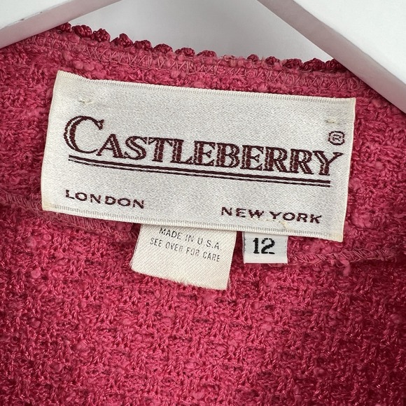 Vintage Castleberry Boucle Blazer Size 12 Pink‎ Tweed Jacket Union Made Classy - Picture 8 of 10